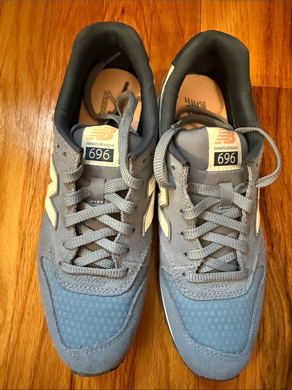 New Balance 696 Gray and Blue Suede Sneakers